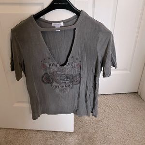 Grey, ride or die cut out t-shirt